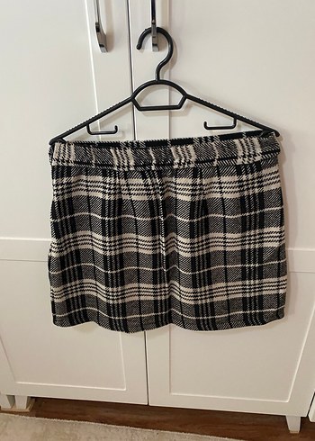 Gri Ekose Pilili Mini Etek