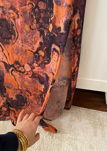 Kahverengi Bağlama Desenli Uzun Bohem Etek - Görsel 2