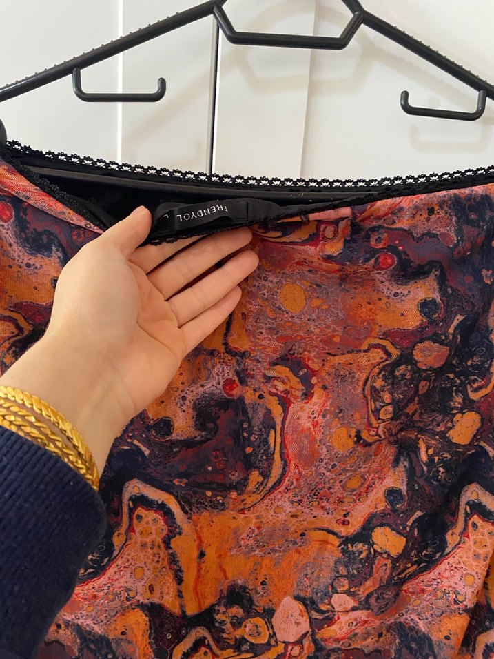 Kahverengi Bağlama Desenli Uzun Bohem Etek - Görsel 4