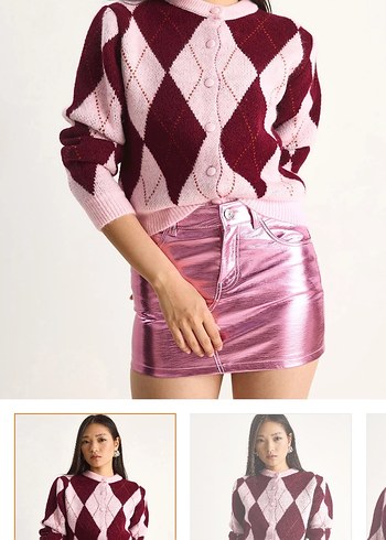 Kadın Pembe-bordo Triko Hırka - Görsel 2