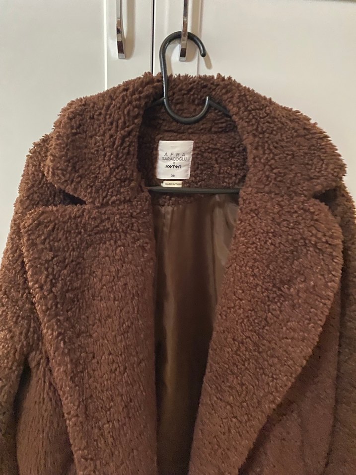 Kahverengi Midi Peluş Kadın Kaban - Görsel 2