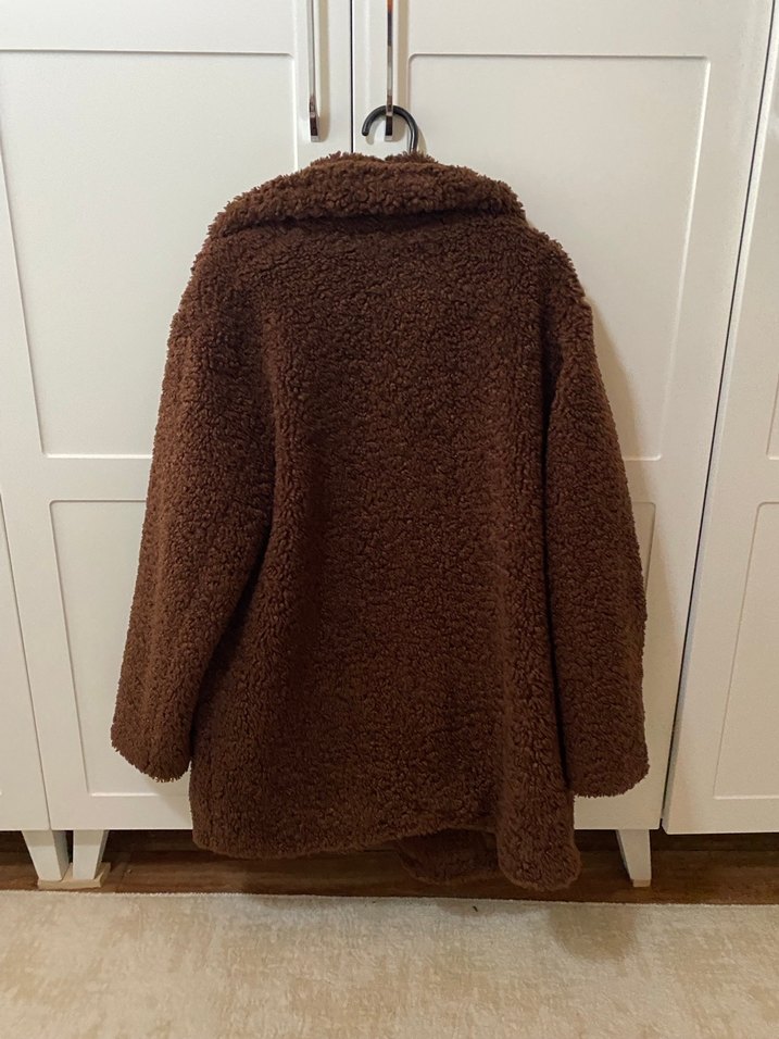 Kahverengi Midi Peluş Kadın Kaban - Görsel 3