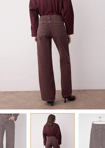 Kadın bordo Regular Fit Midi Denim Pantolon - Görsel 4