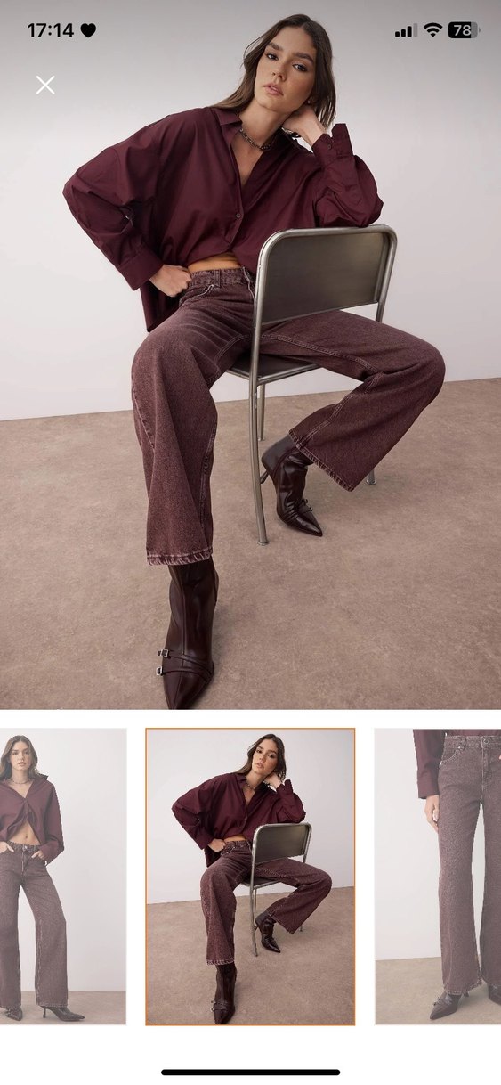 Kadın bordo Regular Fit Midi Denim Pantolon - Görsel 2