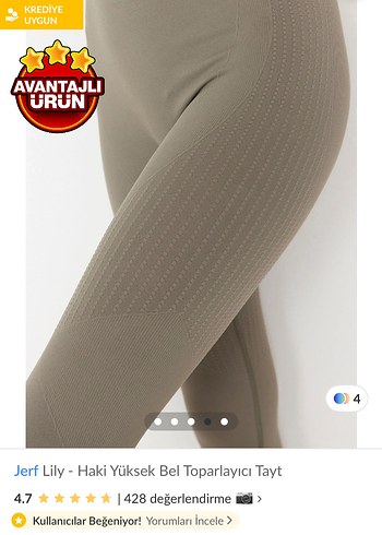 Jerf Lily Yüksek Bel Toparlayıcı Tayt - Haki - Görsel 2