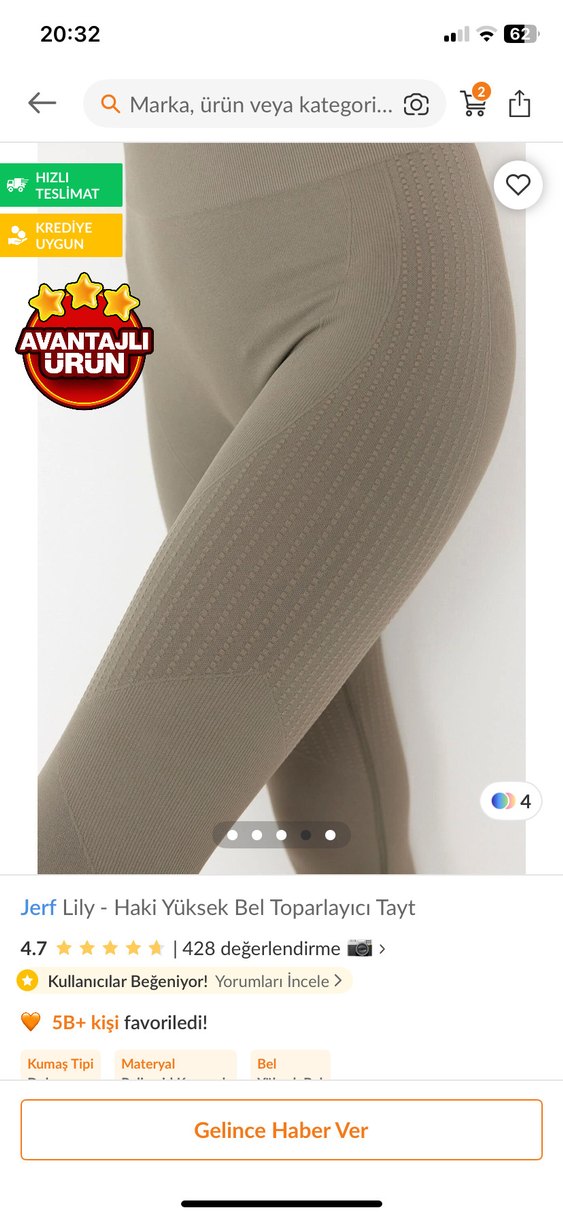 Jerf Lily Yüksek Bel Toparlayıcı Tayt - Haki - Görsel 2