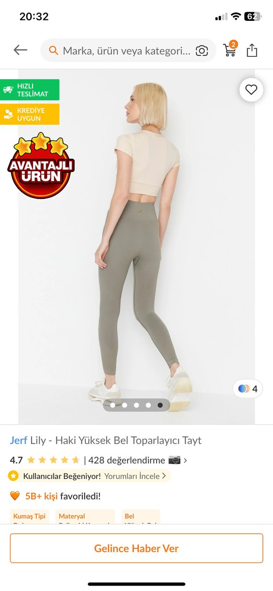 Jerf Lily Yüksek Bel Toparlayıcı Tayt - Haki - Görsel 3