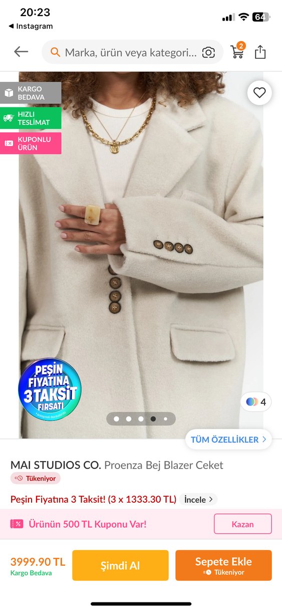 MAI STUDIOS CO. Proenza Bej Blazer Ceket - Görsel 3