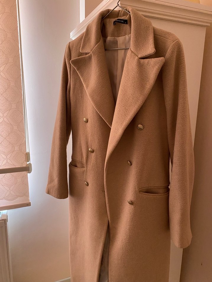 Bej Kadın Süet Uzun Kaban - Görsel 2