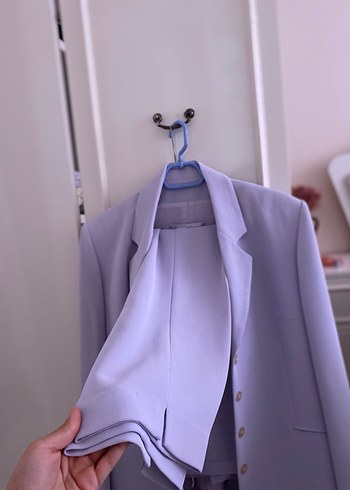 Düğmeli Pastel Mor kadın Takım Elbise - Görsel 2