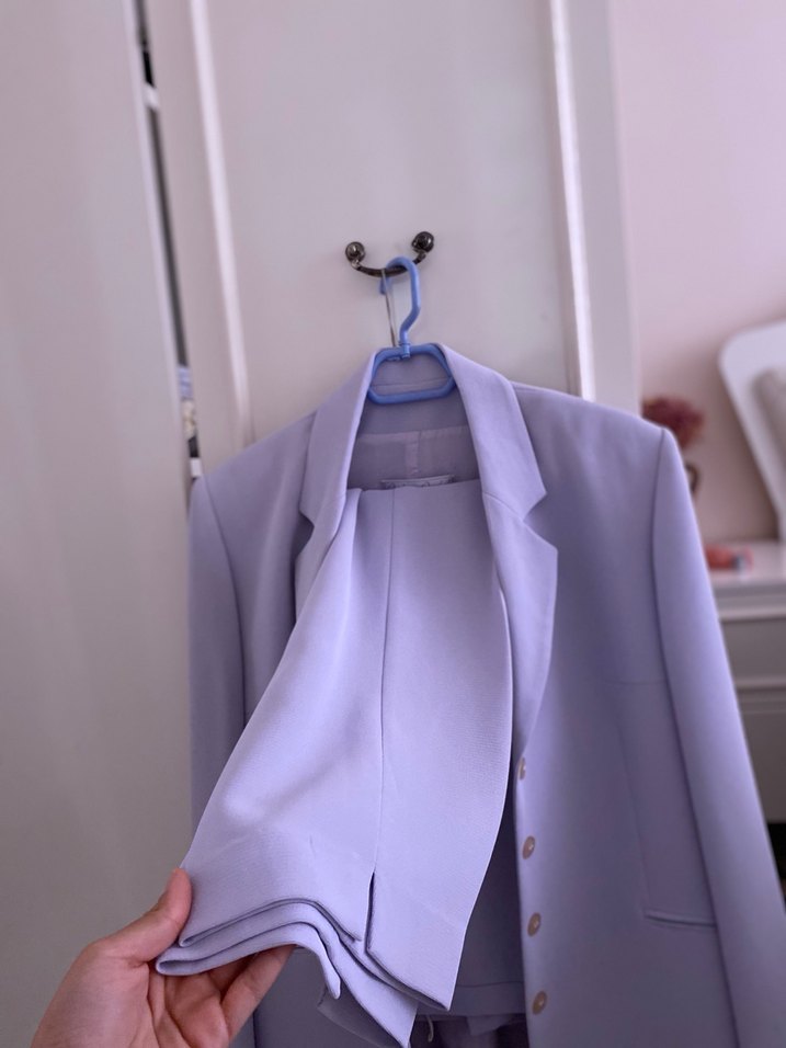 Düğmeli Pastel Mor kadın Takım Elbise - Görsel 2