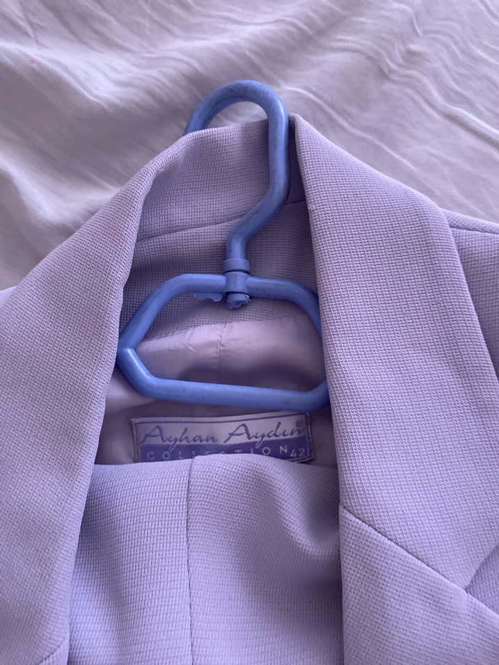 Düğmeli Pastel Mor kadın Takım Elbise - Görsel 3