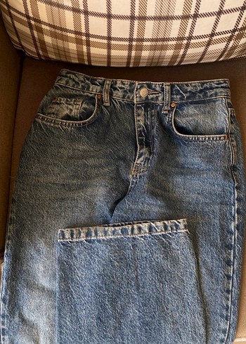 Düğmeli Normal Boy Mavi Kadın Kot Pantolon - Görsel 3