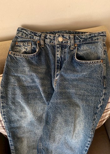 Düğmeli Normal Boy Mavi Kadın Kot Pantolon - Görsel 2