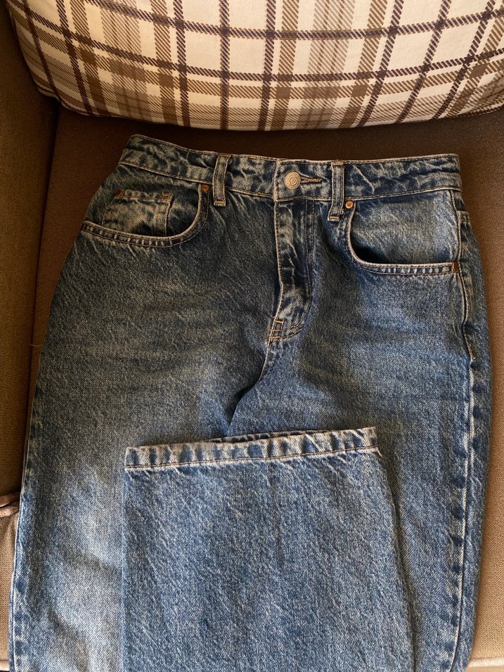 Düğmeli Normal Boy Mavi Kadın Kot Pantolon - Görsel 3