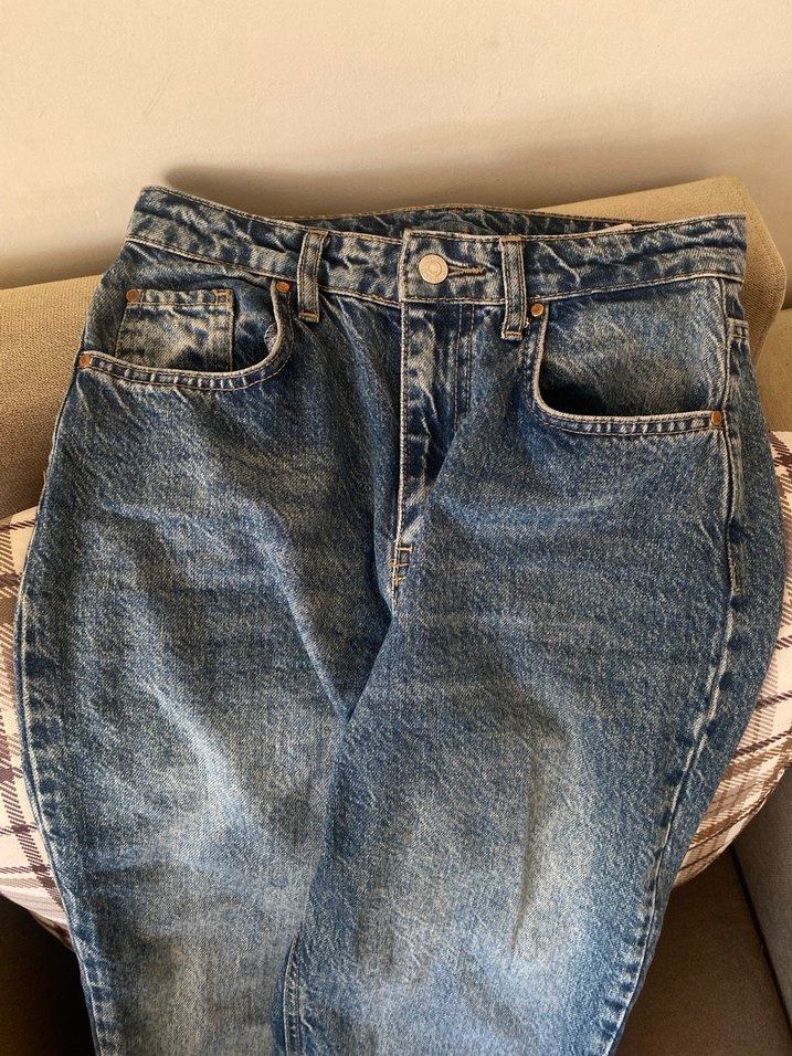 Düğmeli Normal Boy Mavi Kadın Kot Pantolon - Görsel 2