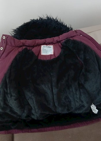 Bordo Kürklü Kapüşonlu Çocuk Mont - Görsel 2