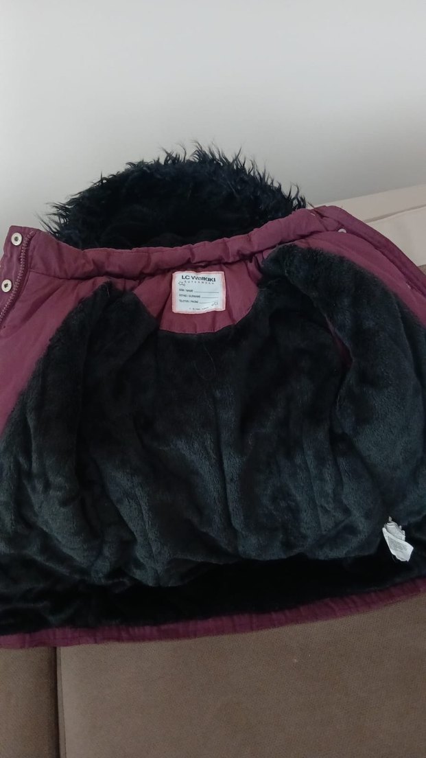 Bordo Kürklü Kapüşonlu Çocuk Mont - Görsel 2