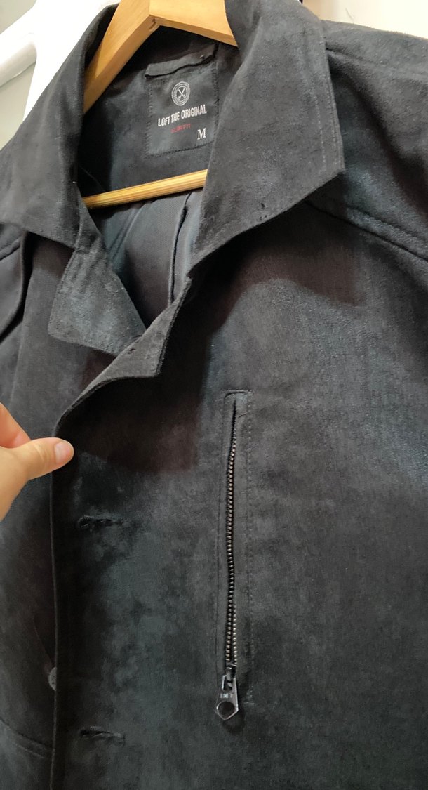 Siyah Süet Düğmeli Uzun Erkek Ceket - Görsel 2