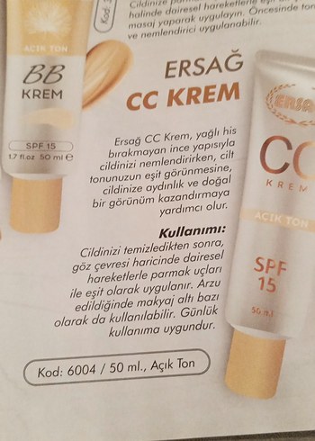 ERSAĞ Açık Ton BB Krem 50ml - Görsel 5