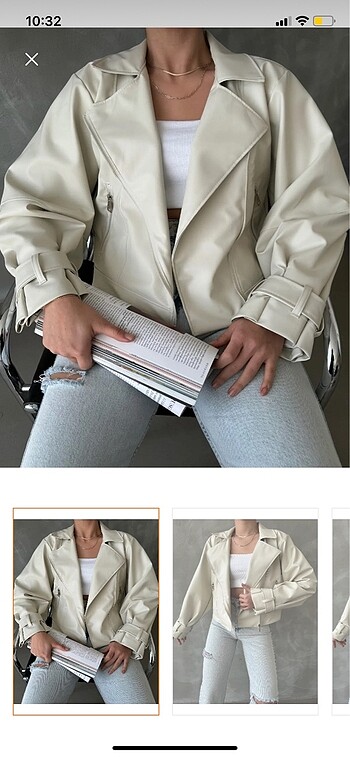 Suni Deri Ceket Bej rengi S beden - Görsel 5