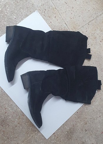 Siyah Süet Tokalı Dizüstü Kadın Çizmesi - Görsel 3