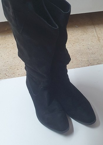 Siyah Süet Tokalı Dizüstü Kadın Çizmesi - Görsel 5