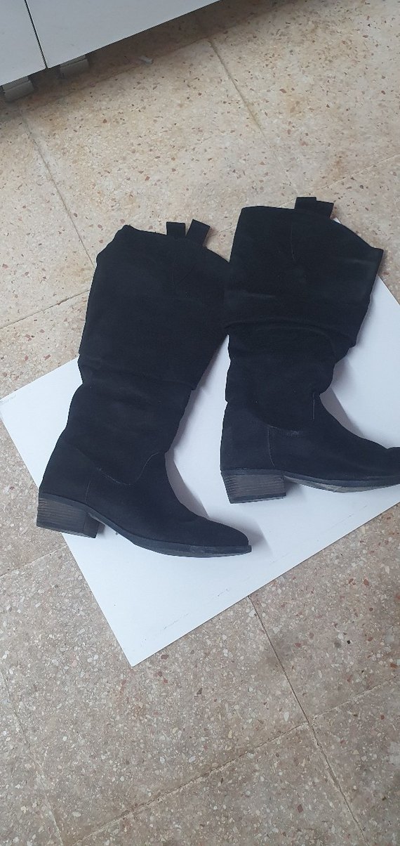 Siyah Süet Tokalı Dizüstü Kadın Çizmesi - Görsel 2