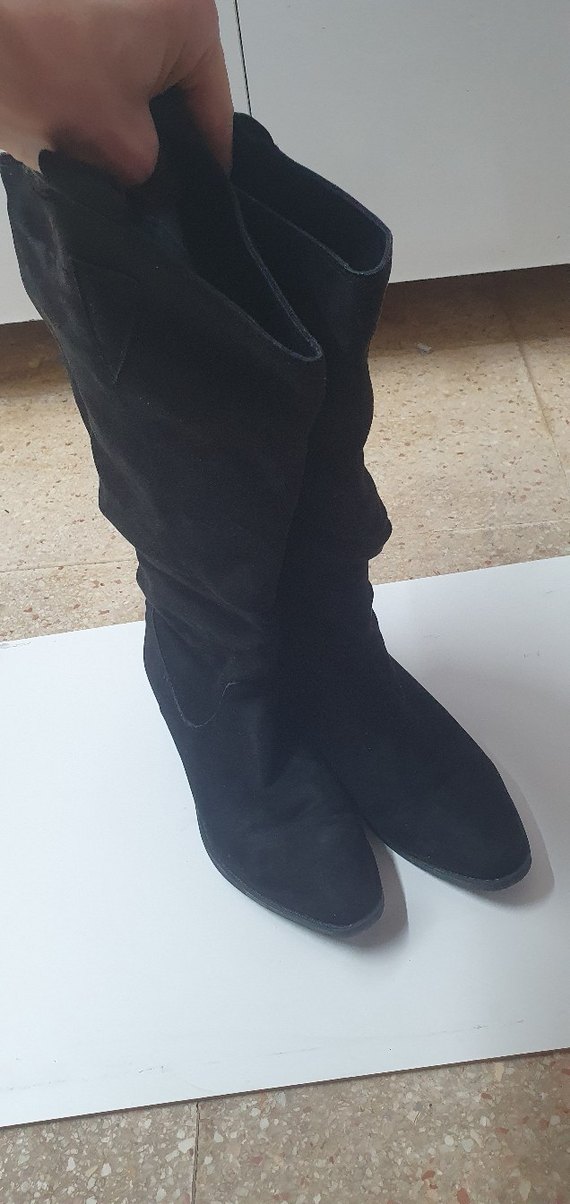 Siyah Süet Tokalı Dizüstü Kadın Çizmesi - Görsel 5