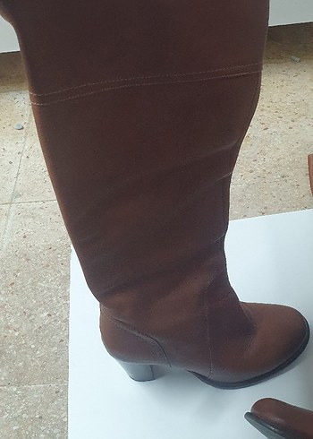 Kahverengi Deri Tokalı Kadın Dizüstü Bot - Görsel 2