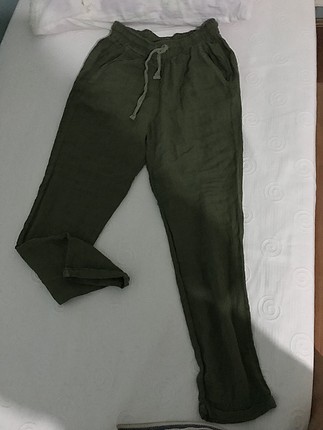 Yeşil keten pantolon 
