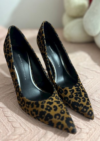 Kahverengi Leopar Desenli Süet Stiletto