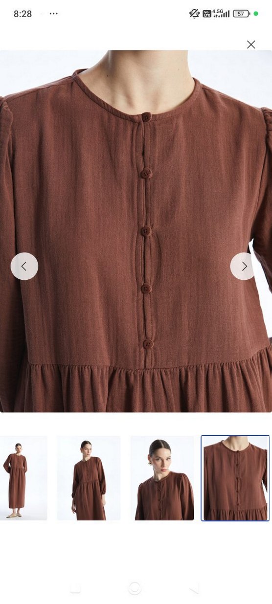 Uzun Kahverengi müslin Elbise - Görsel 2