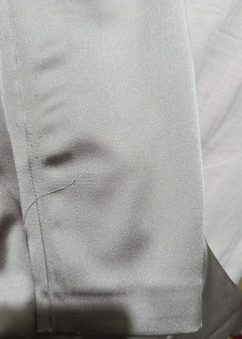 Gri Nakışlı Uzun Kollu Drapeli Abiye Elbise - Görsel 5