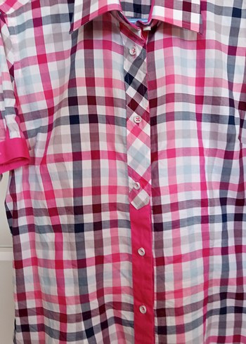 U.S Polo Assn. Pembe Kareli Düğmeli Kısa Kollu kadın Gömlek