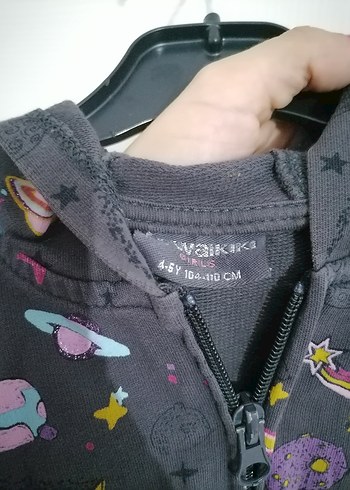 Kız Çocuk Kapüşonlu Gri Fermuarlı Sweatshirt - Görsel 3