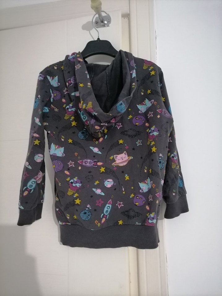 Kız Çocuk Kapüşonlu Gri Fermuarlı Sweatshirt - Görsel 2