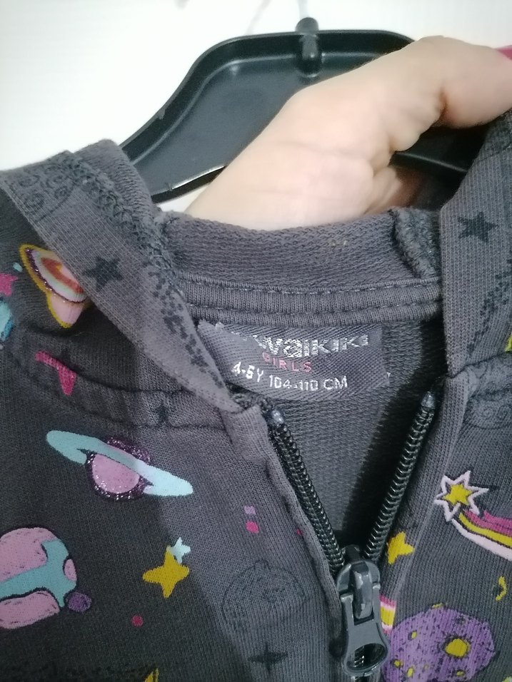 Kız Çocuk Kapüşonlu Gri Fermuarlı Sweatshirt - Görsel 3