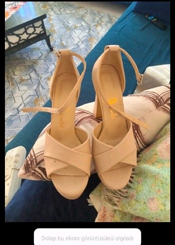 Bej Tokalı Kadın Blok Topuklu Stiletto - Görsel 3