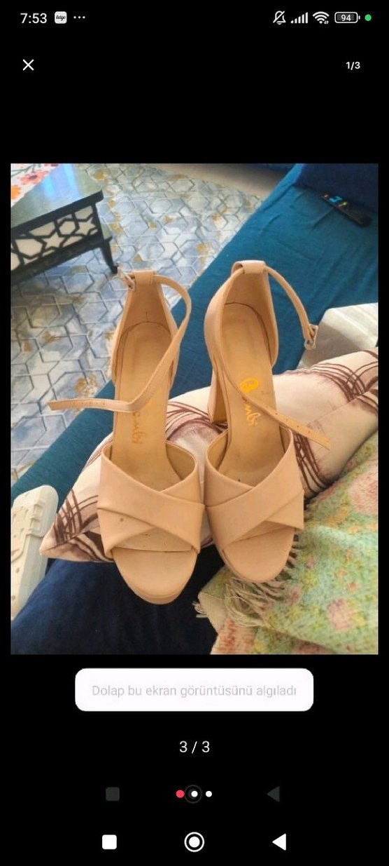 Bej Tokalı Kadın Blok Topuklu Stiletto - Görsel 3