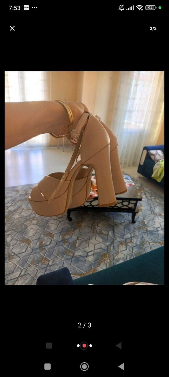 Bej Tokalı Kadın Blok Topuklu Stiletto - Görsel 2