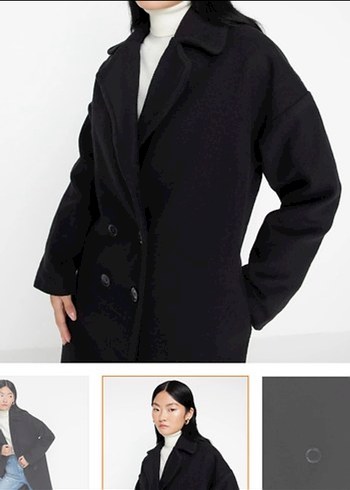 Siyah Çift Düğmeli Kadın Kaban - Görsel 3