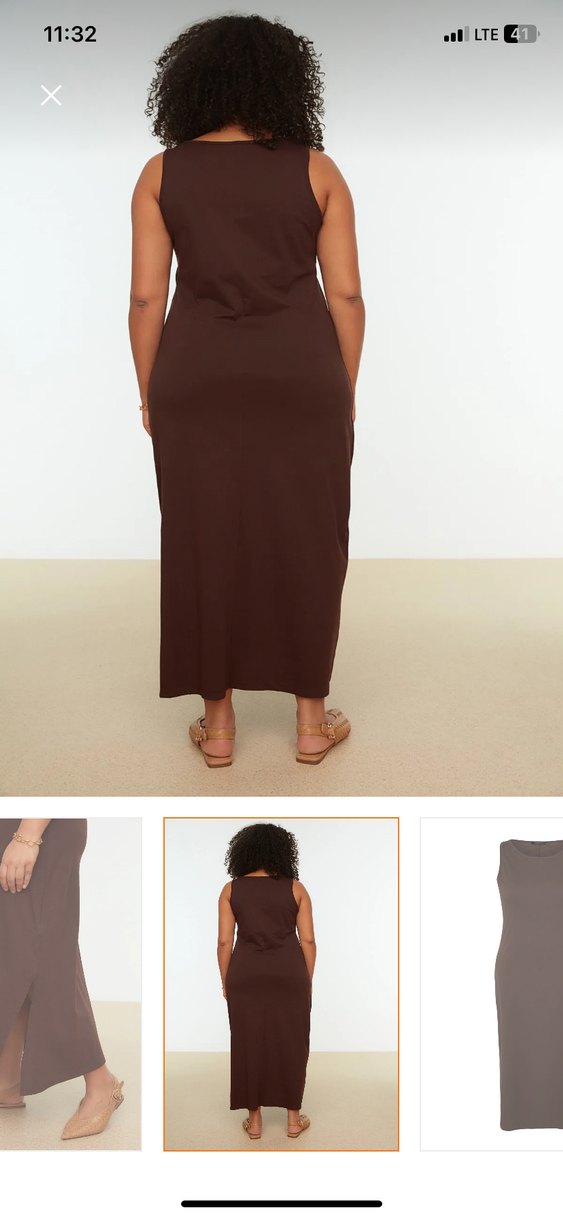 Kahverengi Uzun Elbise - Görsel 5