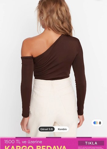 Kahverengi Tek Omuz Uzun Kollu Bluz - Görsel 5