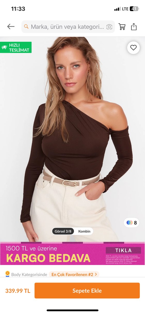 Kahverengi Tek Omuz Uzun Kollu Bluz - Görsel 3