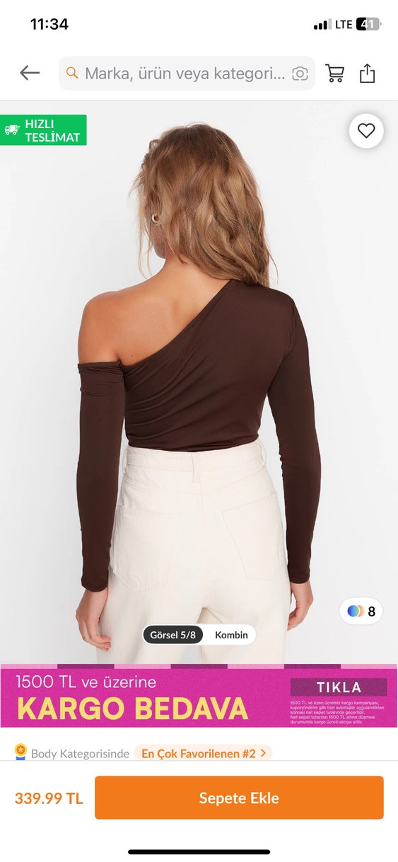 Kahverengi Tek Omuz Uzun Kollu Bluz - Görsel 5