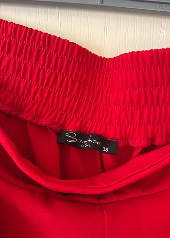 Kırmızı Beli Kuşaklı Kadın Midi Pantolon - Görsel 2