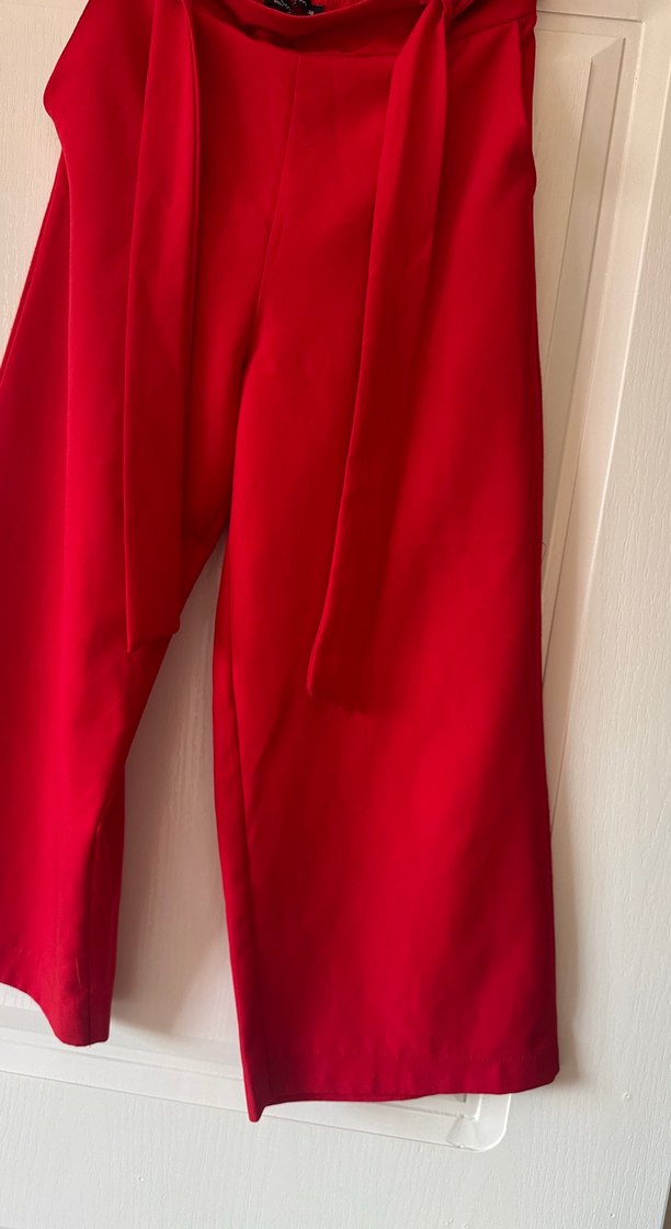 Kırmızı Beli Kuşaklı Kadın Midi Pantolon - Görsel 3