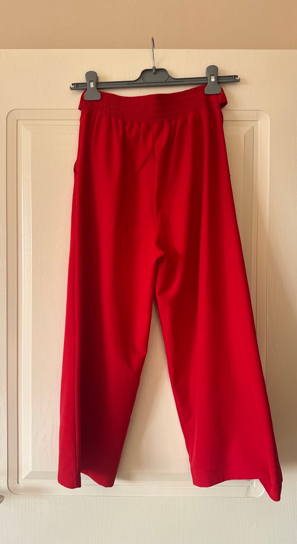 Kırmızı Beli Kuşaklı Kadın Midi Pantolon - Görsel 4