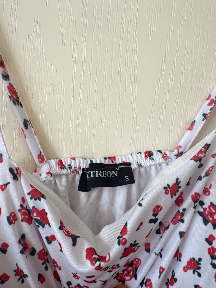 Çiçek Desenli Beyaz Mini Elbise - Görsel 3